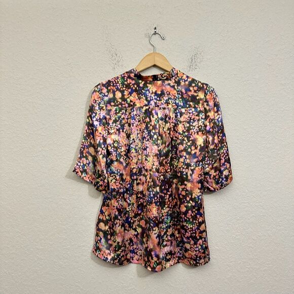 GINGER & SMART Dream State Silk Blouse V-Neck in Multi Abstract Print - Picture 4 of 9